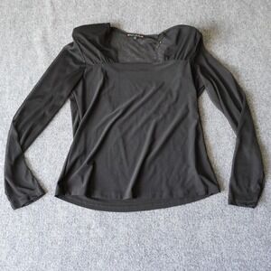 Black Suzie‎ in the City Sheer Mesh Long Sleeve Square Neck Top XL